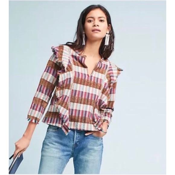 dRA Los Angels Anthropologie Kelsey Plaid Top - Picture 2 of 8